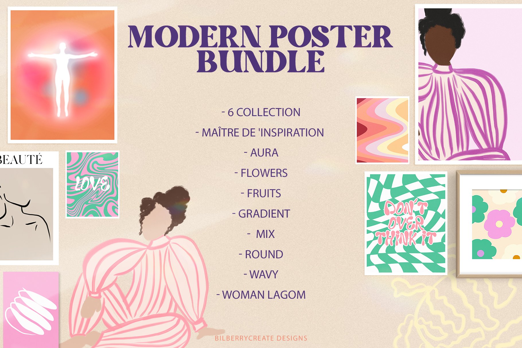 Modern Poster Bundle 511张现代海报设计抽象艺术室内装裱画印刷套装 + 488个海报图形元素 -