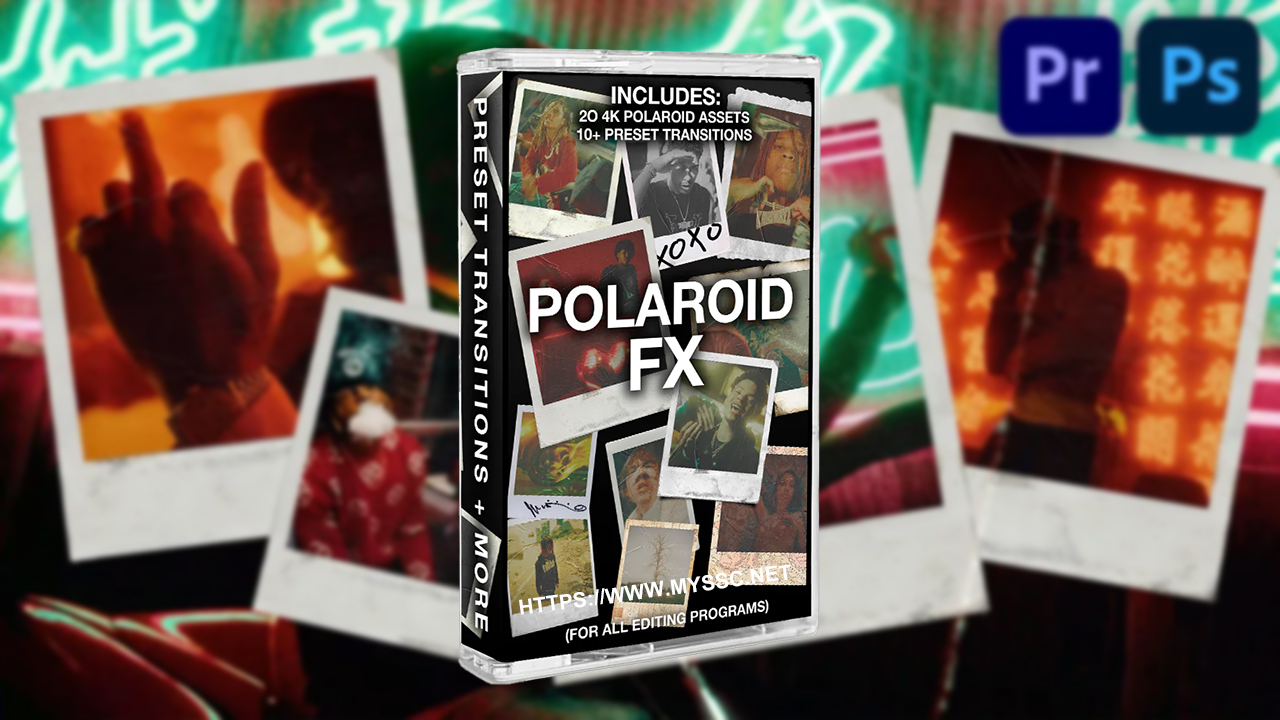 POLAROID FX 4K 宝利来老式复古PNG照片叠加效果 FCPX、AE、达芬奇、Premiere Pro 转场过渡 -