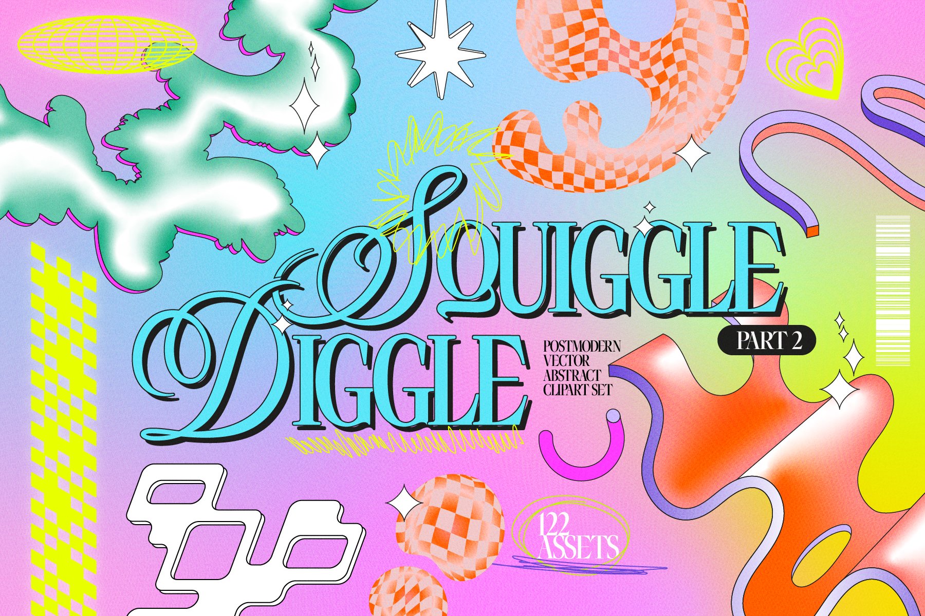 Postmodern Squiggle 2 Vector Clipart 复古后现代波浪形 PART2 PNG、AI矢量图抽象形状剪贴画 (波浪形、3D 形状、发光图形、涂鸦等!) -