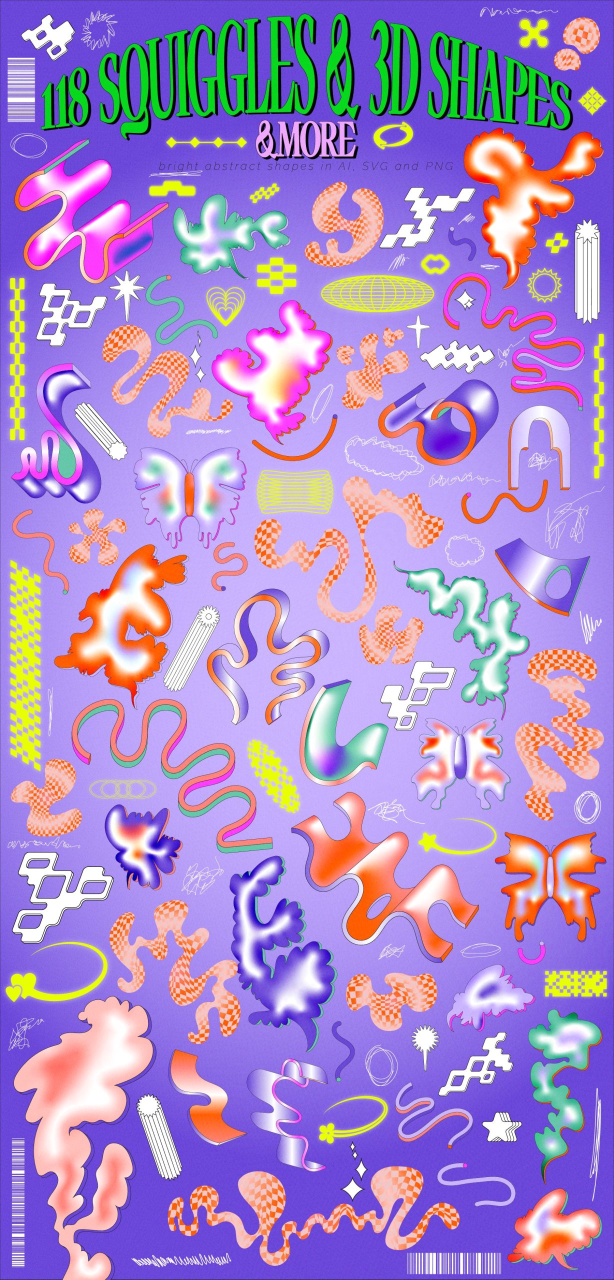 Postmodern Squiggle 2 Vector Clipart 复古后现代波浪形 PART2 PNG、AI矢量图抽象形状剪贴画 (波浪形、3D 形状、发光图形、涂鸦等!) -