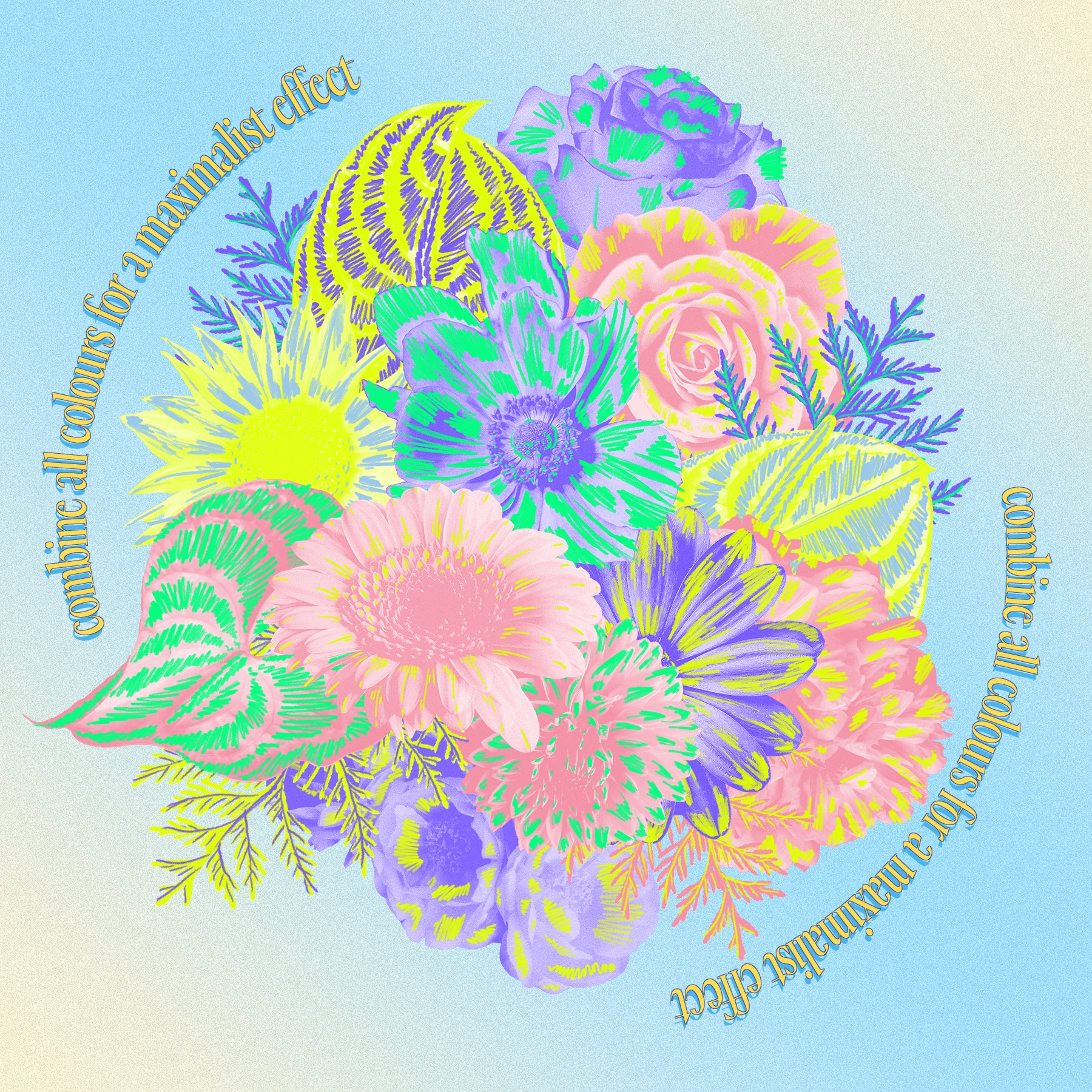 80年代复古彩色花卉拼贴元素剪贴画涂鸦 80s Floral Clipart + Bonus  -