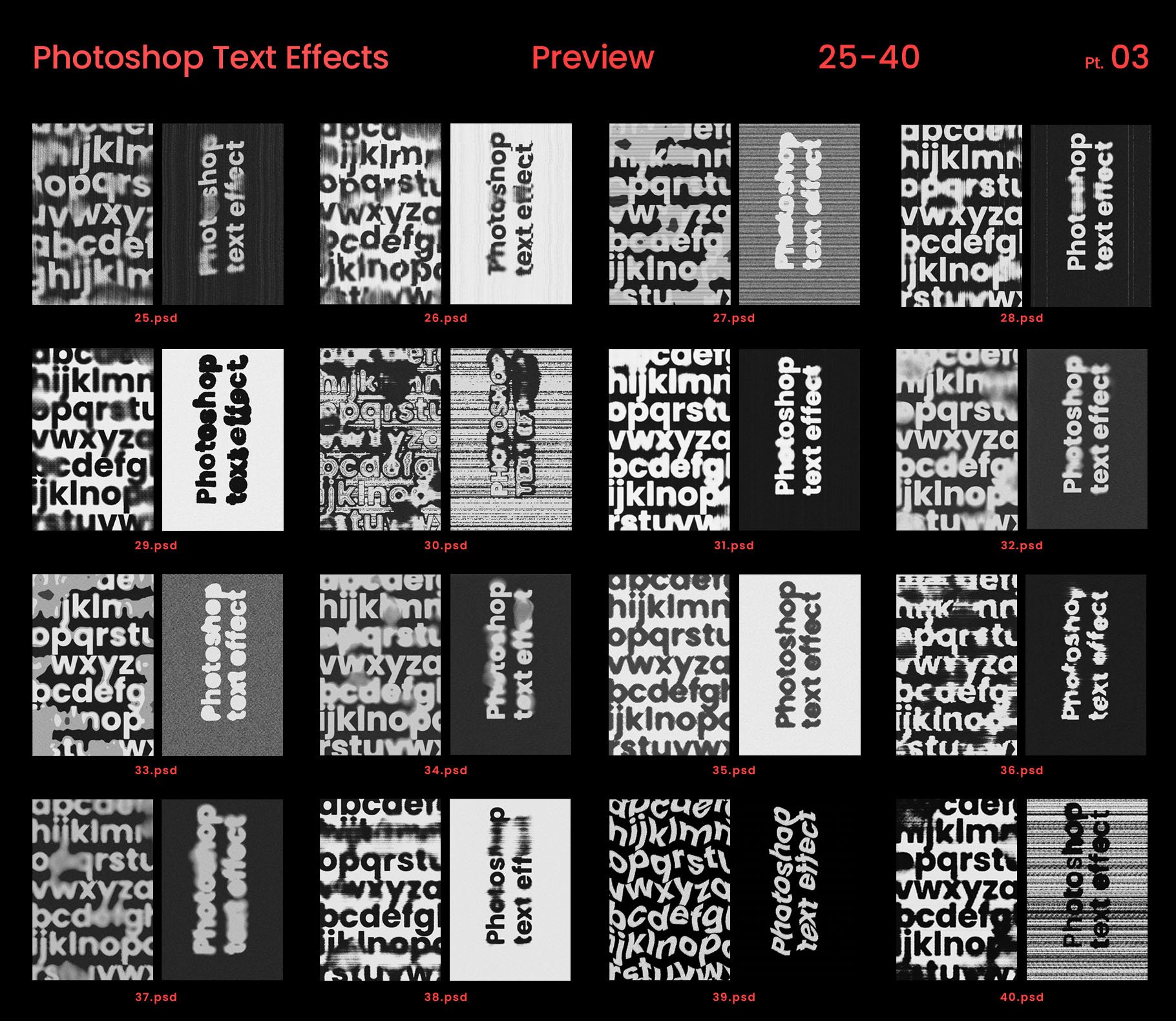 Inartflow 40种艺术抽象失真故障扭曲印刷海报设计复古文字效果 40 x Photoshop Text Effects -