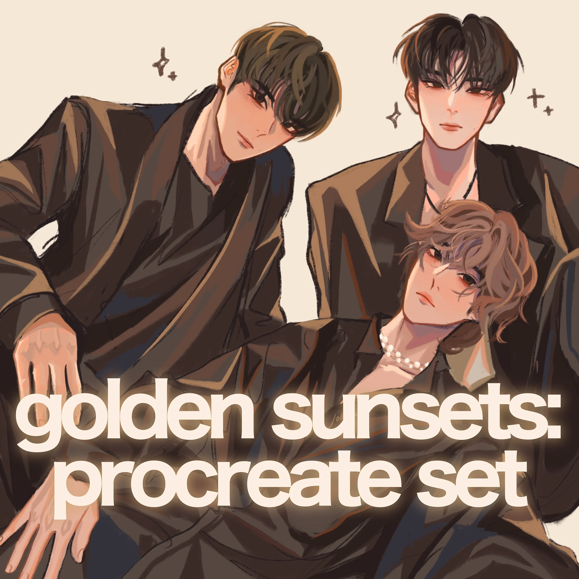 johajaho – 韩国玩乐时尚色彩和纹理插画 Procreate 涂鸦笔刷和调色板 Golden Sunsets - Procreate Set -