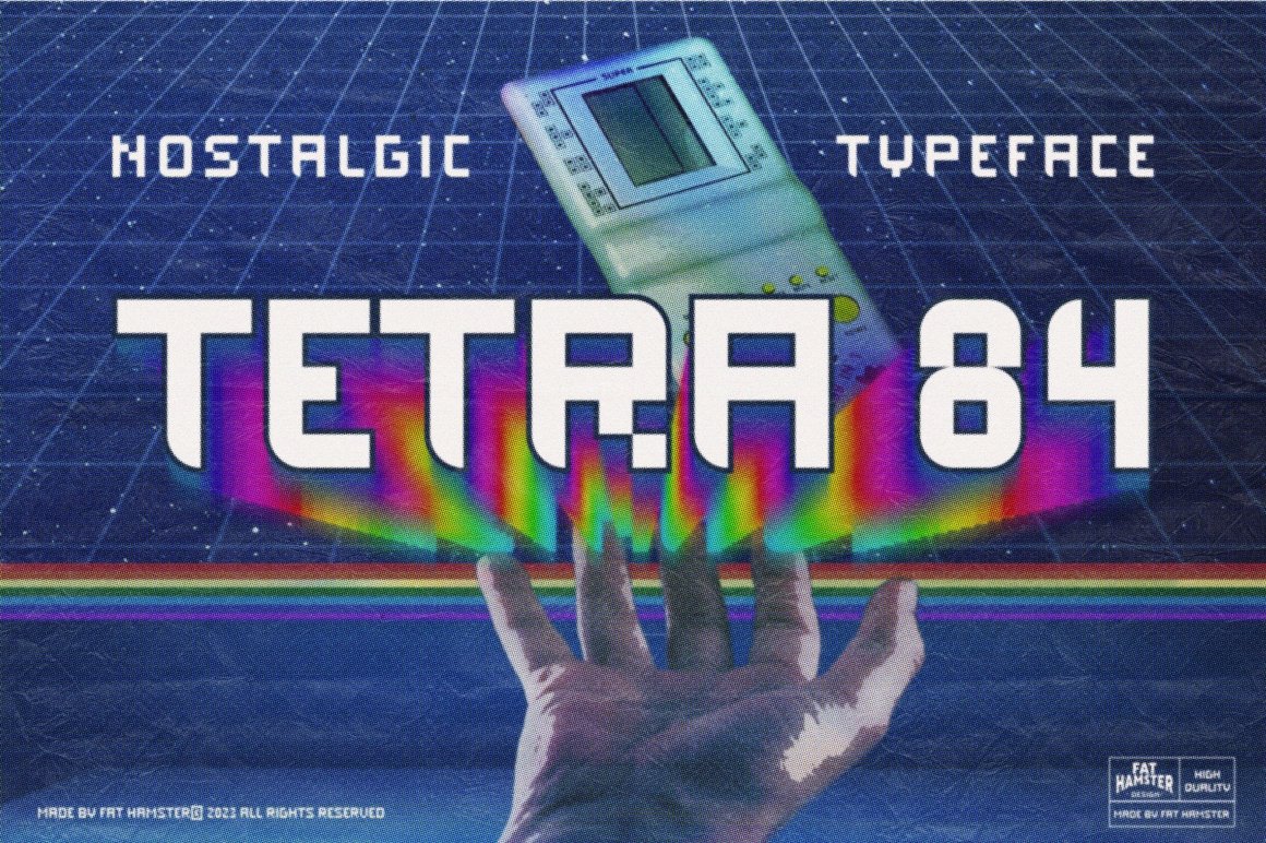 80年90年代 Y2k 俄罗斯方块启发复古大胆有趣俏皮字体 TETRA 84 80s font typeface tetris -