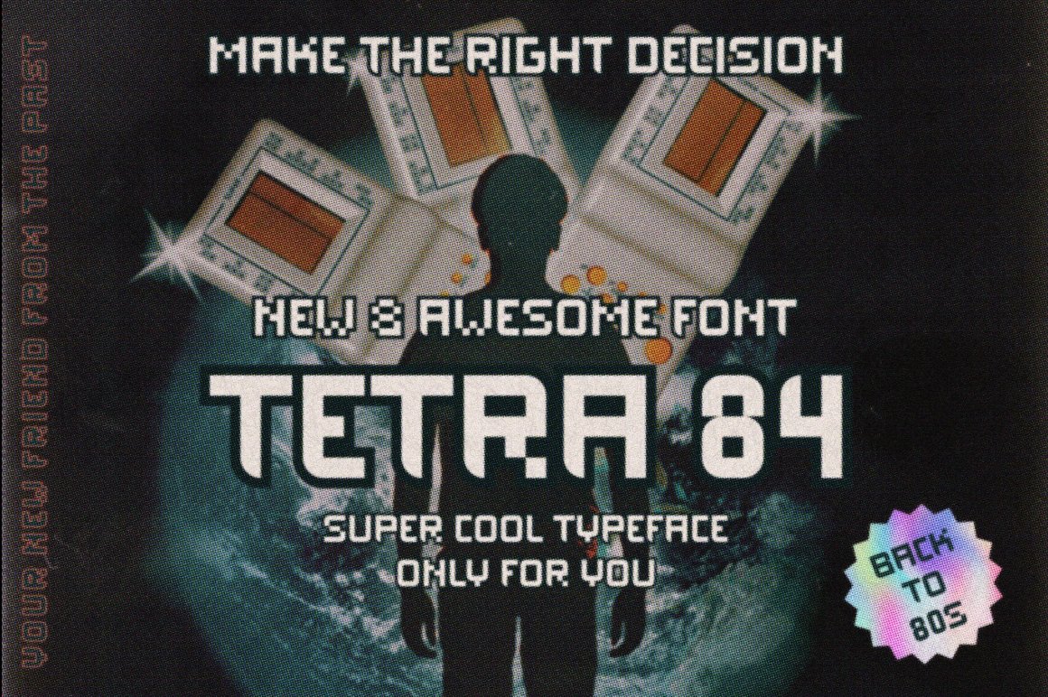 80年90年代 Y2k 俄罗斯方块启发复古大胆有趣俏皮字体 TETRA 84 80s font typeface tetris -