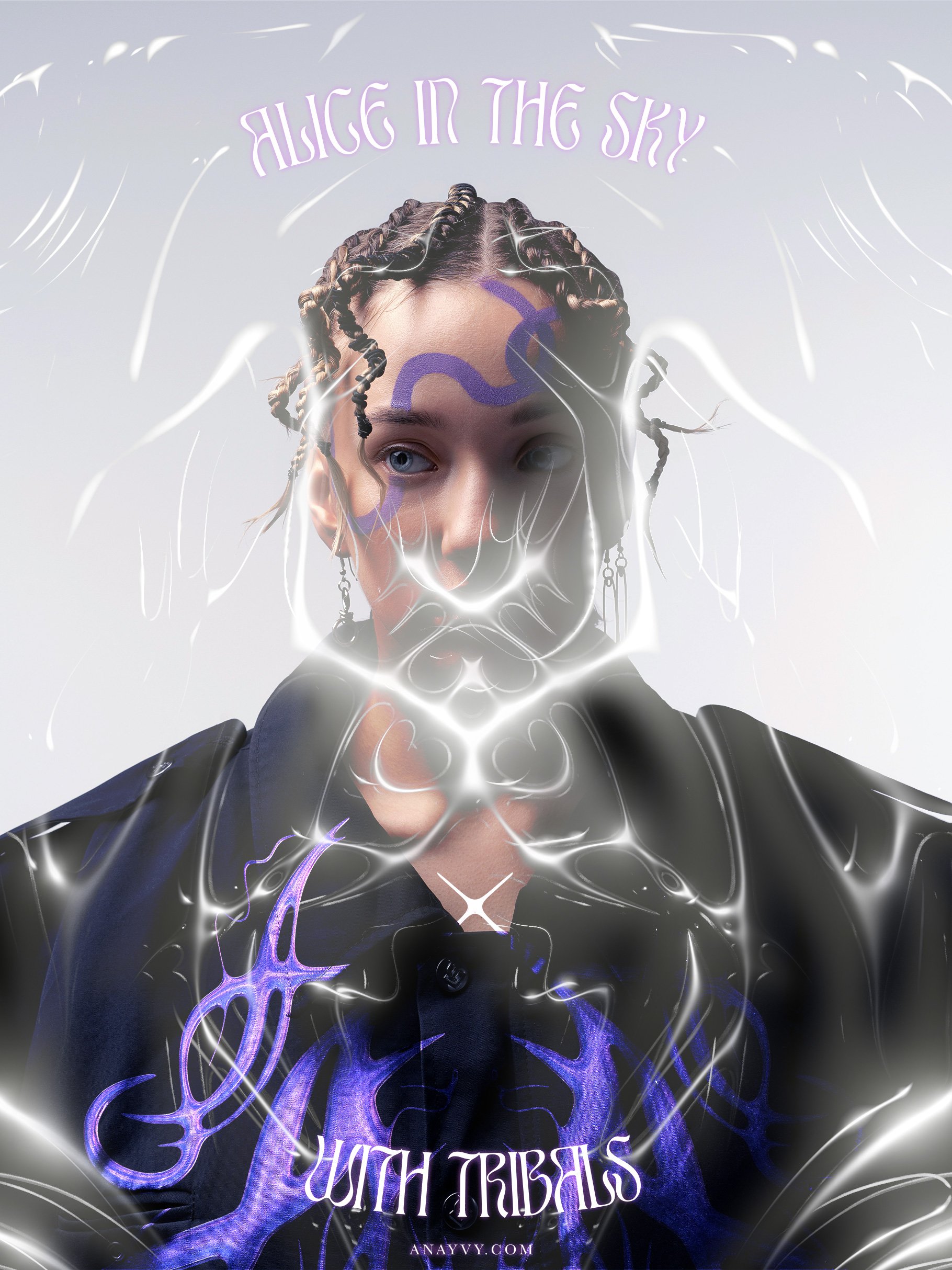 3D Metallic Tribal - goth metal y2k 镀铬金属光泽部落抽象美学PNG/PSD设计元素集合 -