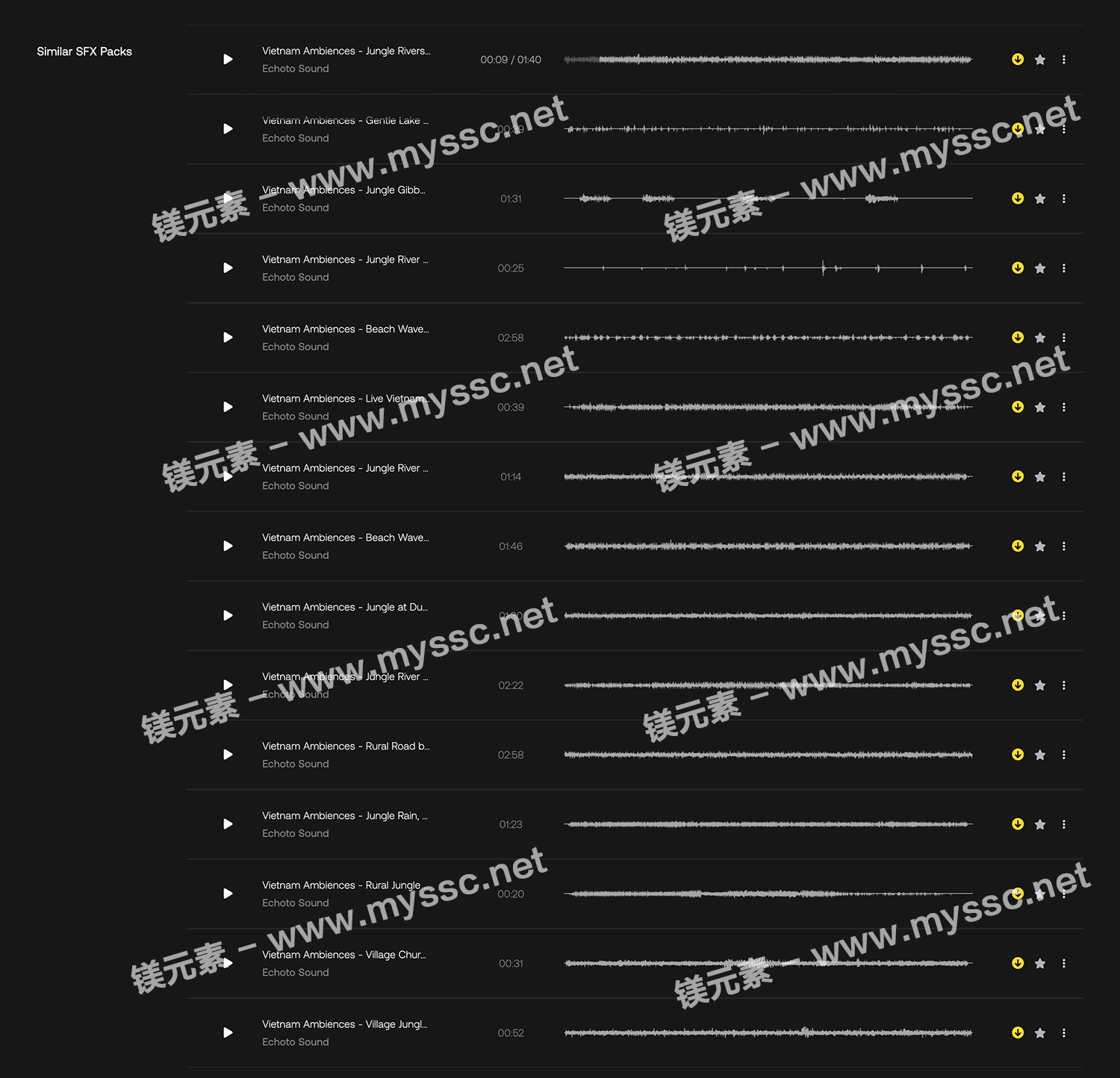 Artlist - 15首SFX环境音效套装/宁静自然/丛林河畔/海滩海浪/水拍打和嘶嘶声/雨声风声雷声/乡村丛林动物/SFX环境音效包 -