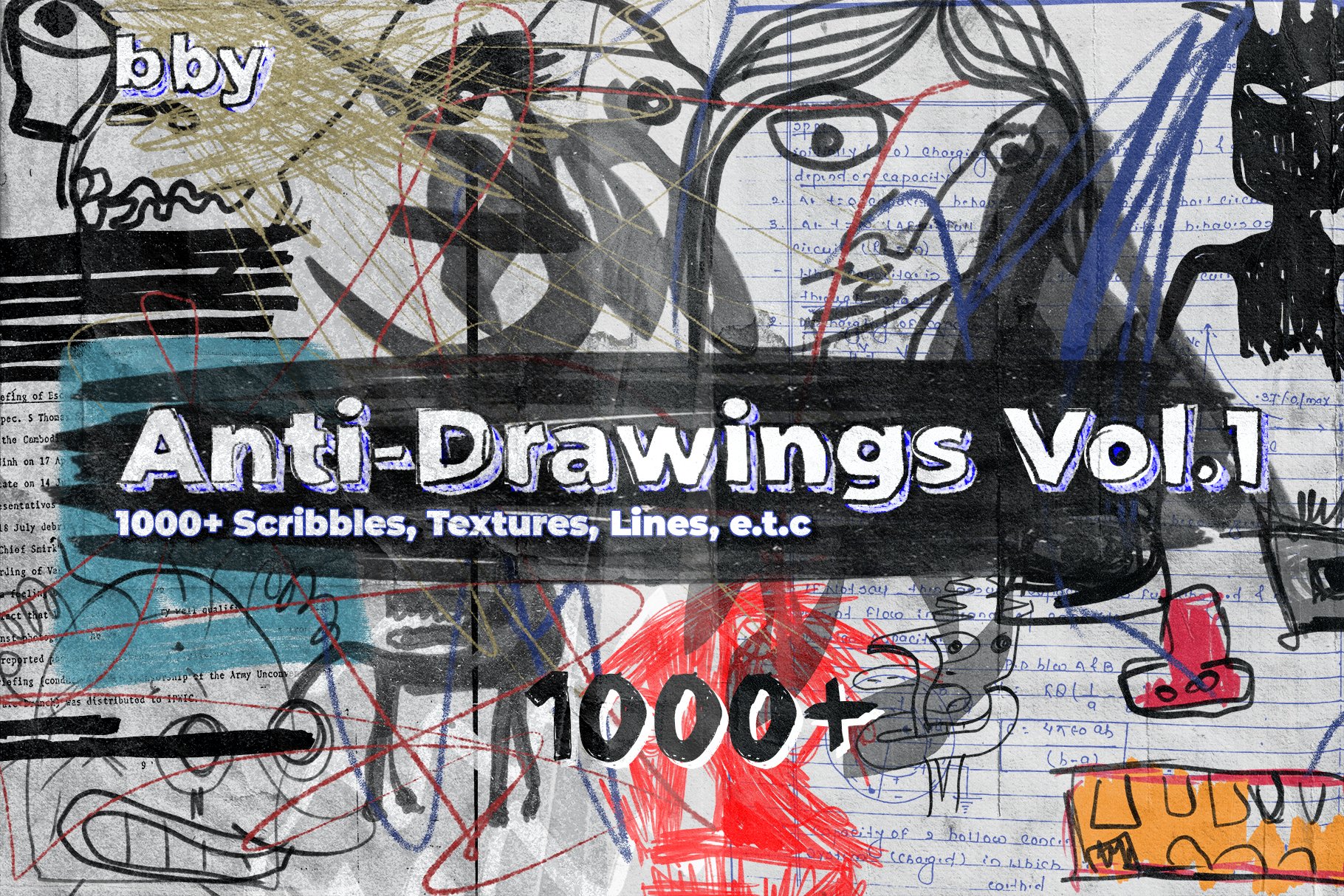 Anti-Drawings Vol.1 疯狂街头前卫艺术手绘涂鸦、铅笔和记号笔涂 箭头、形状、线条草图积木、表情符号 平面设计海报影视后期素材 -