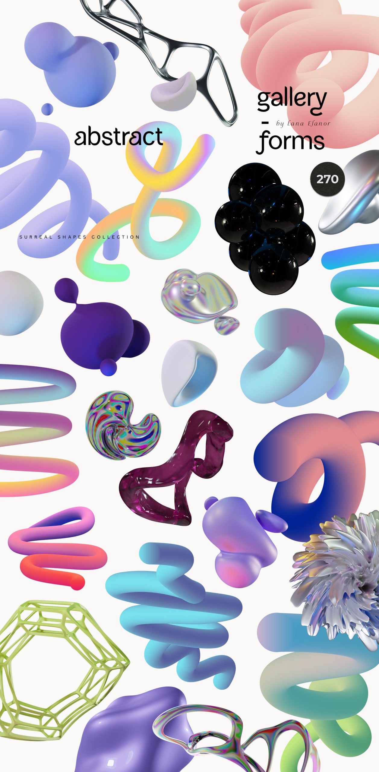 270个抽象全息形状渐变混合艺术创作后现代海报3D图形 ABSTRACT holo shapes gradients blend -