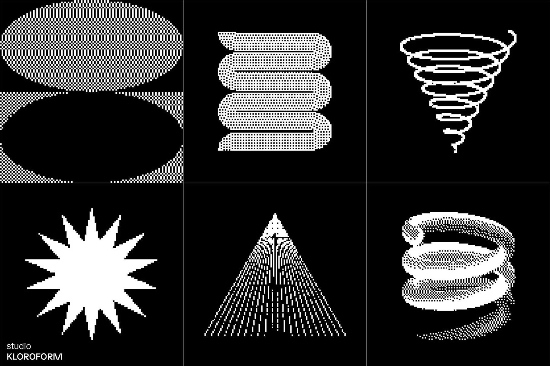 Dither 2 一组 130个复古时尚像素海报设计产品印刷矢量PNG图形元素 -