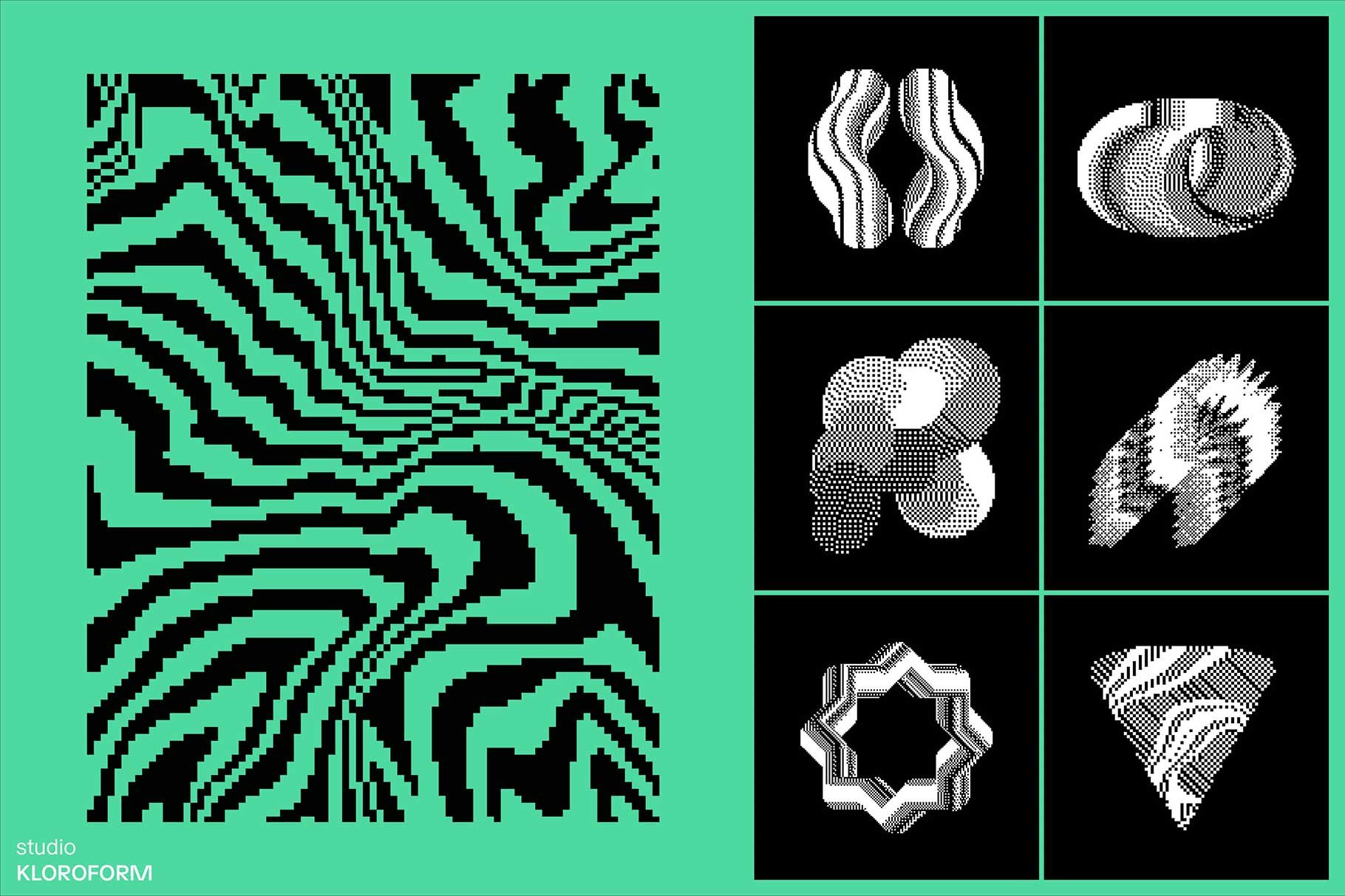 Dither 2 一组 130个复古时尚像素海报设计产品印刷矢量PNG图形元素 -