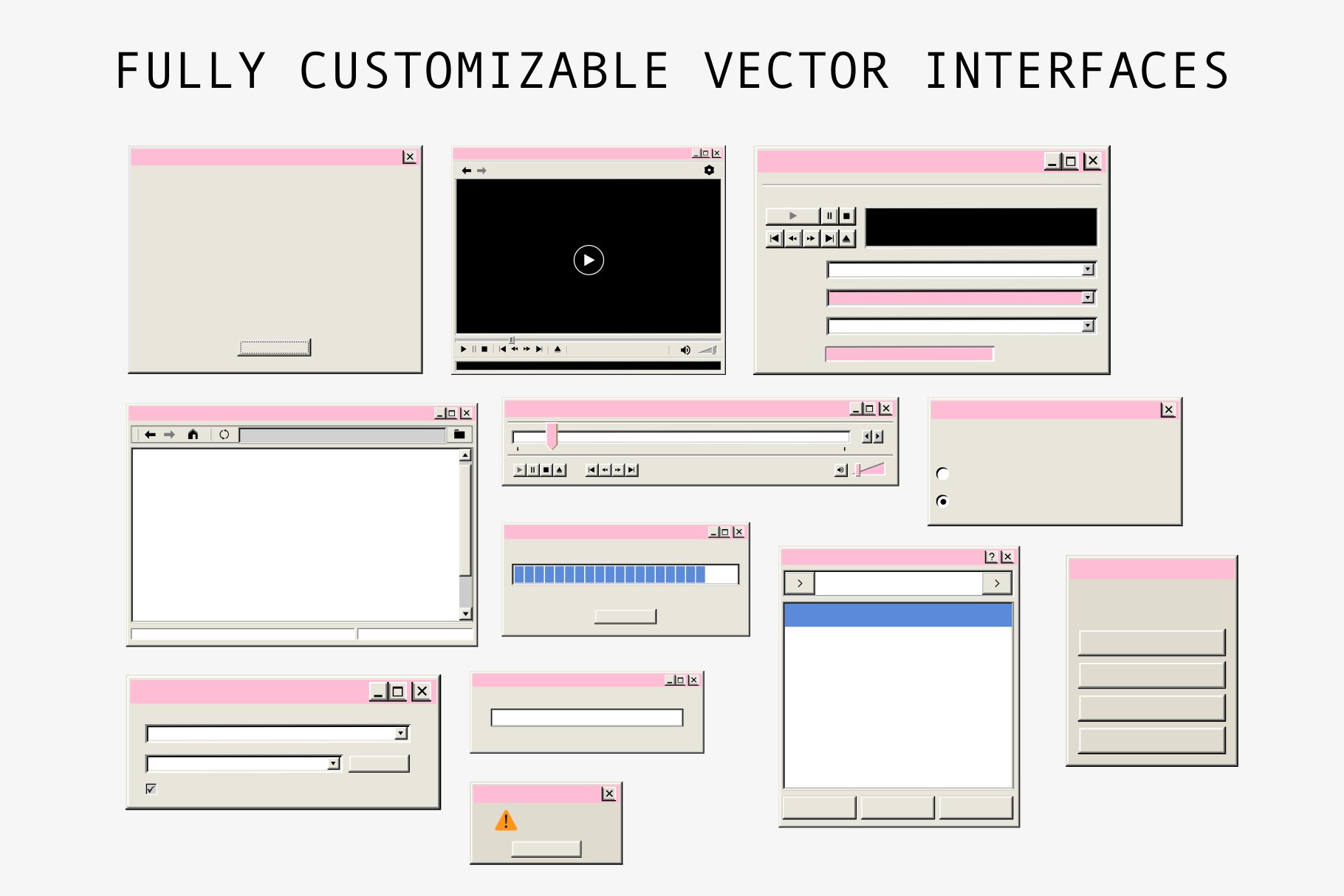 Retro Instagram Template 60个旧计算机界面元素复古美学设计Photoshop模板 -