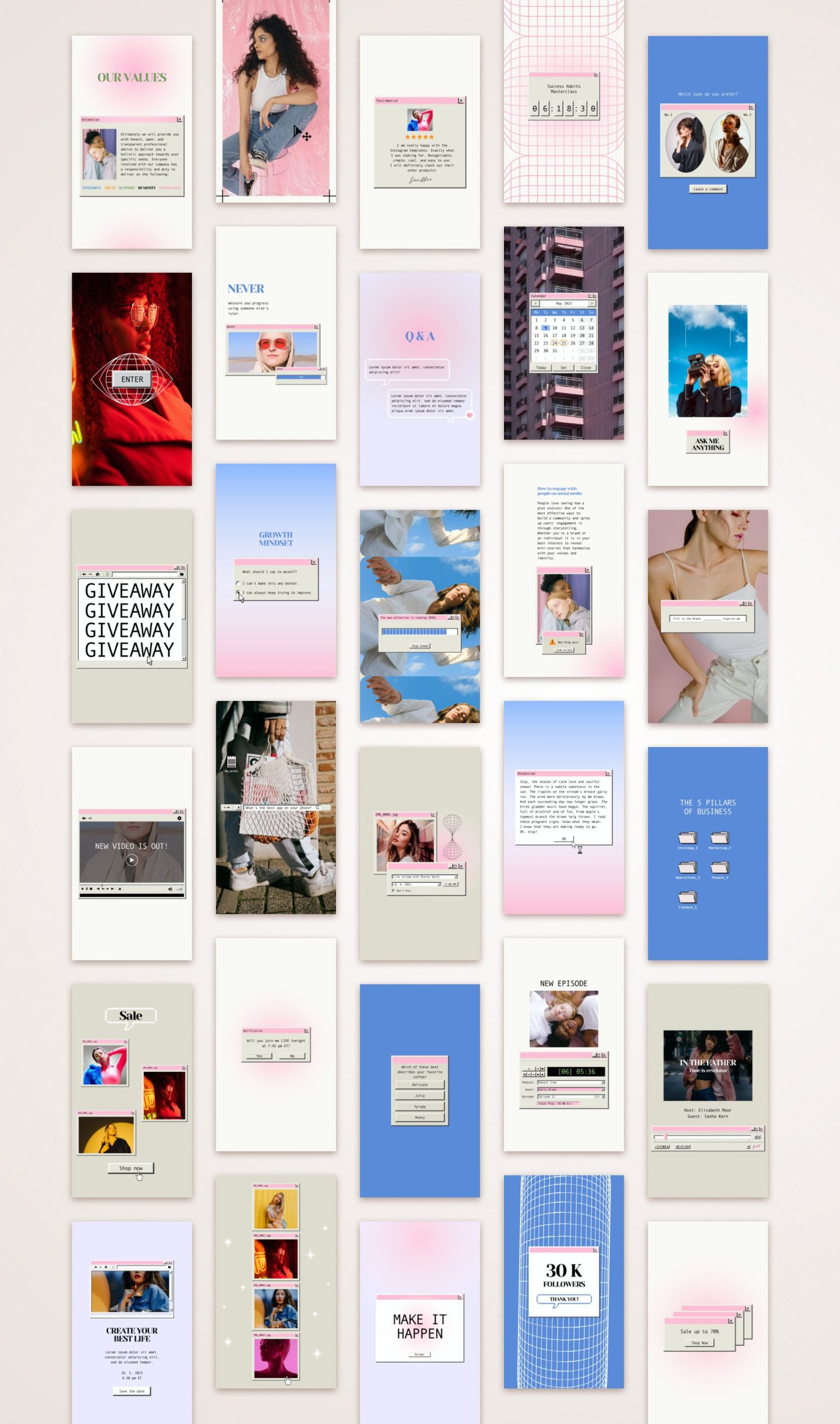 Retro Instagram Template 60个旧计算机界面元素复古美学设计Photoshop模板 -