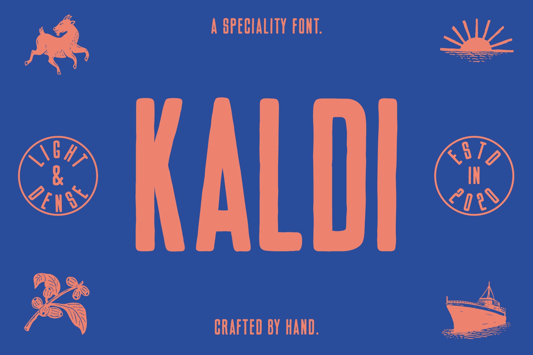 Kaldi Font Family 一种高大浓缩复古产品包装 海报设计 贴纸字体 -