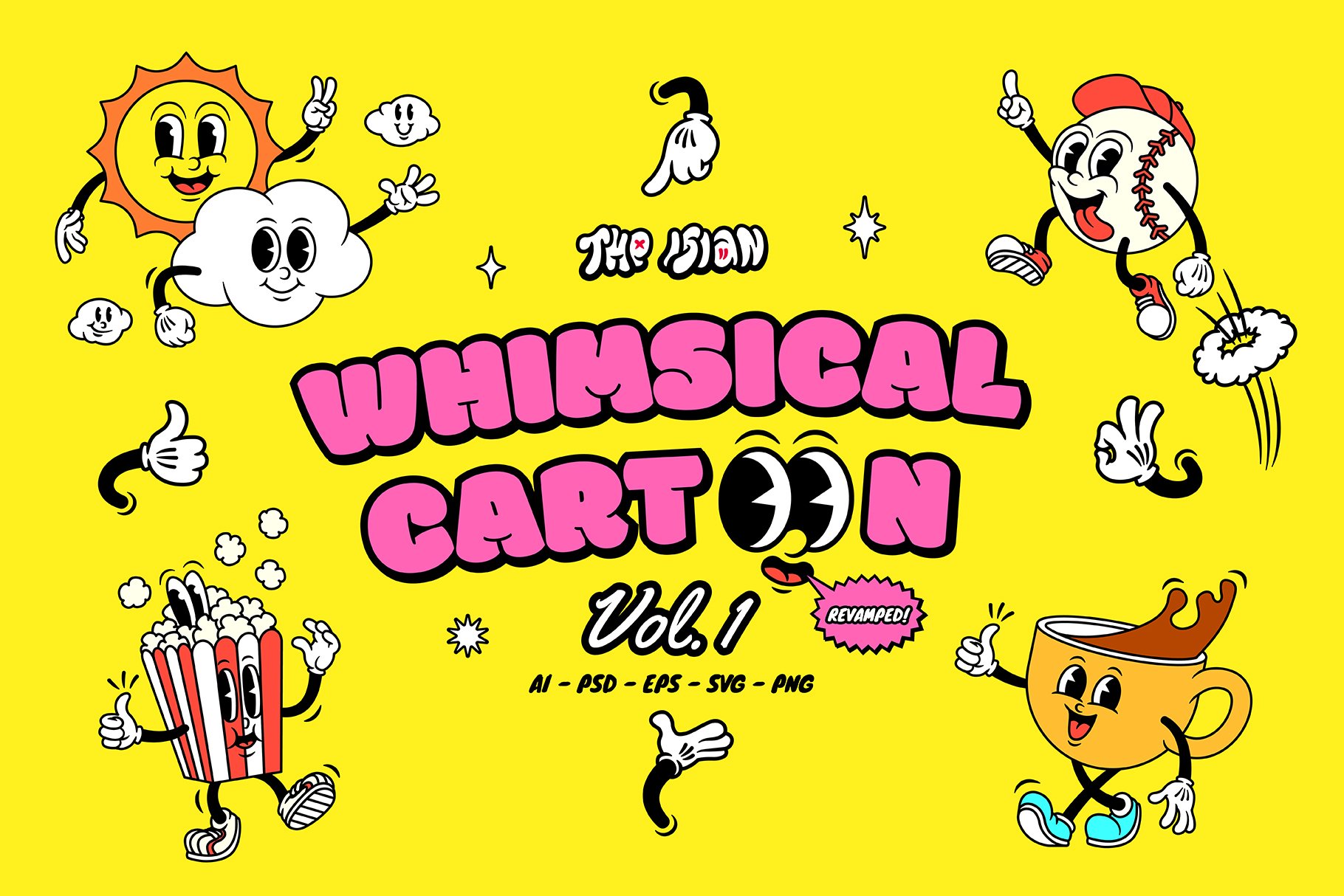 Whimsical Cartoon Vol.1 卡通风格 PNG PSD AI 表情 贴纸 海报设计图形资产 -