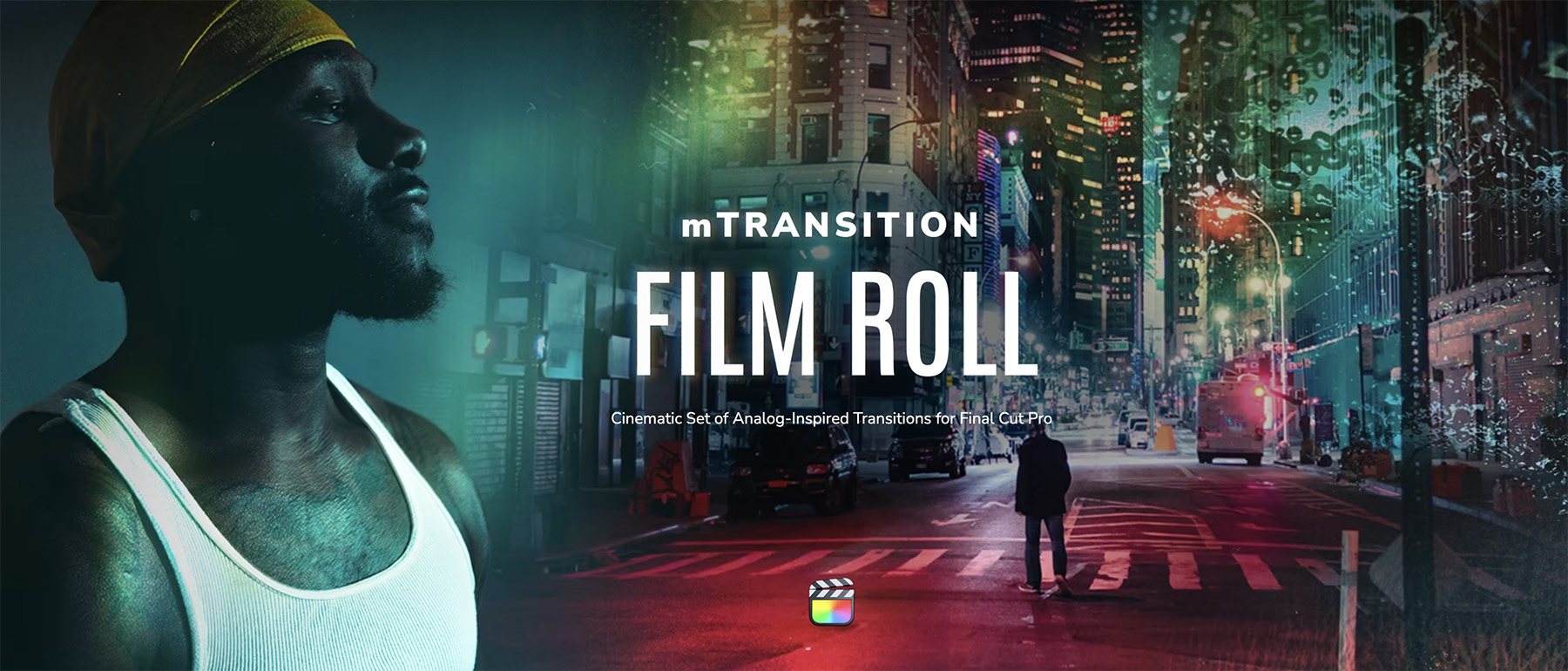 MotionVFX – mTransition Film Roll 50种时尚复古美学胶片穿孔漏光故障和失真怀旧扭曲转场过渡效果Final Cut Pro插件 -