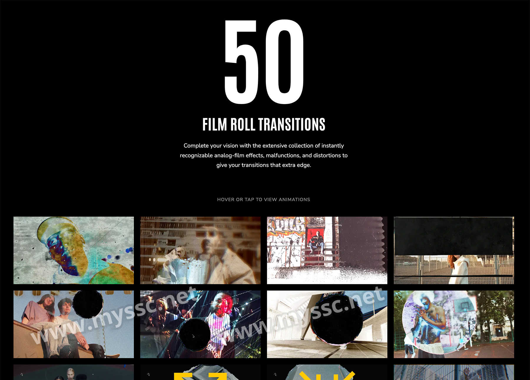 MotionVFX – mTransition Film Roll 50种时尚复古美学胶片穿孔漏光故障和失真怀旧扭曲转场过渡效果Final Cut Pro插件 -