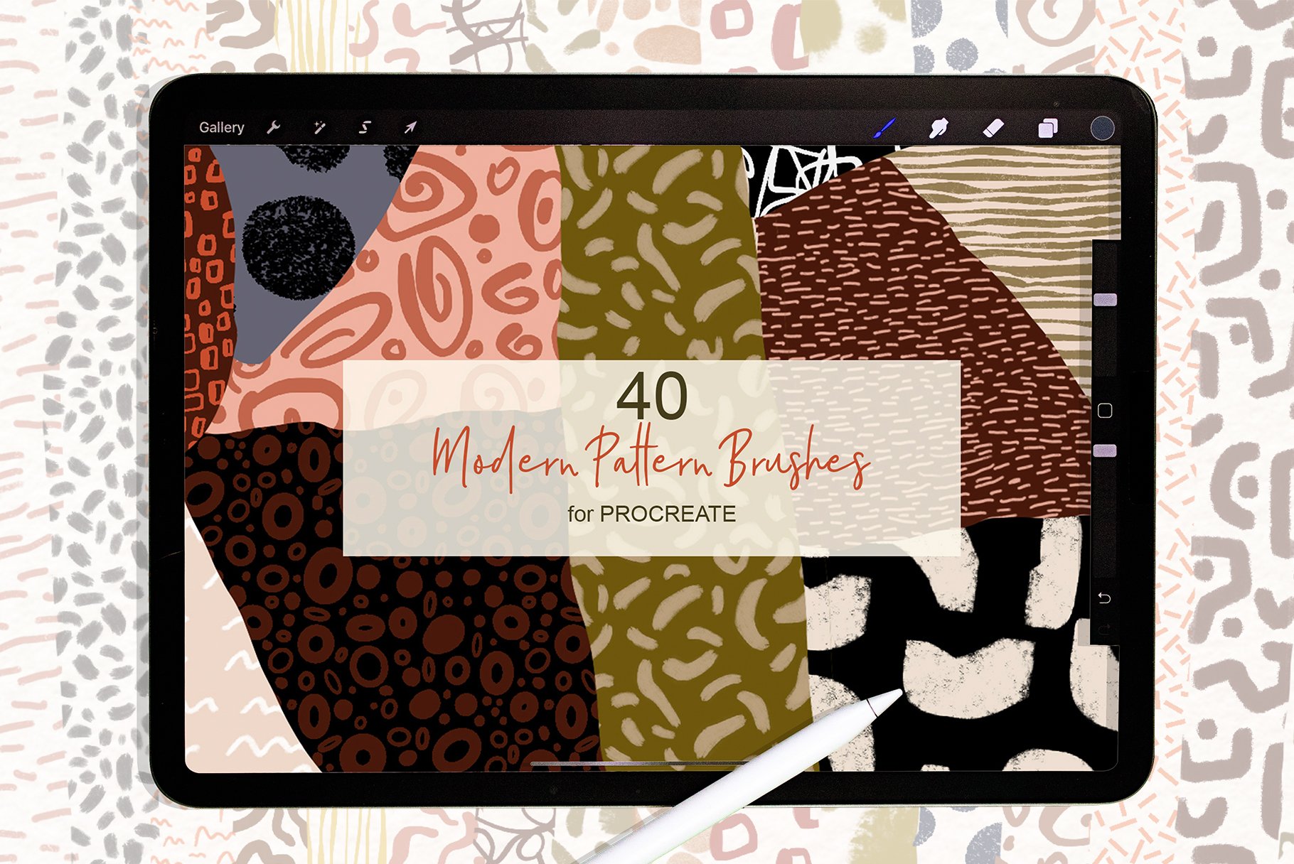 Procreate 40种不同重复现代无缝图案画笔 Procreate Modern Pattern Brushes -