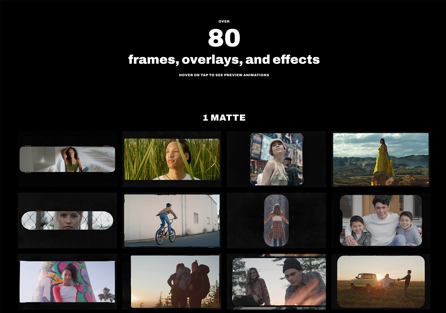 FCPX插件 MotionVFX - mFilm Matte 160种时尚复古美学怀旧胶片框胶片帧分屏遮罩叠加纹理转场过渡效果 -