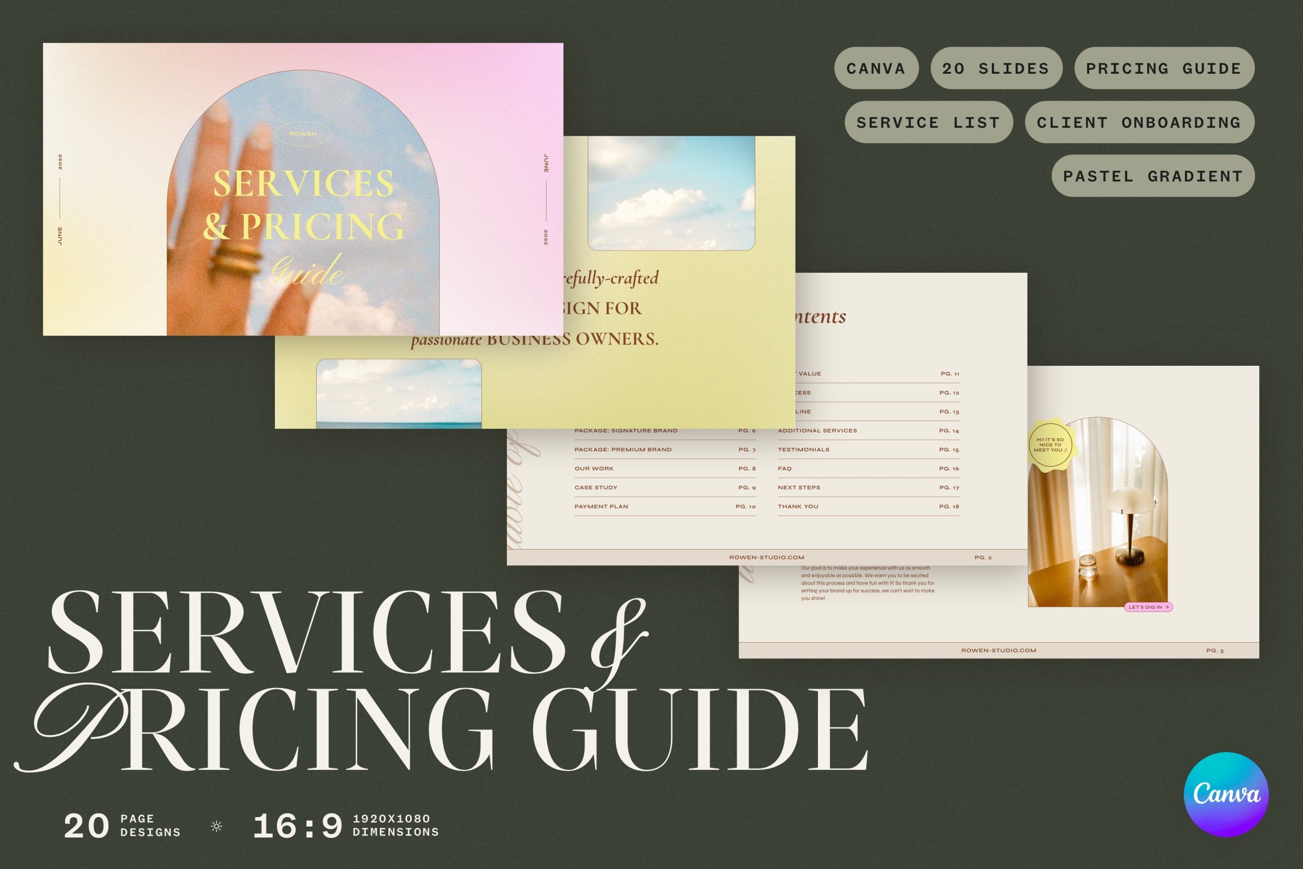 Services and Pricing Guide Canva 20页完全可定制的 Canva 在线模板和主题/设计模板 -