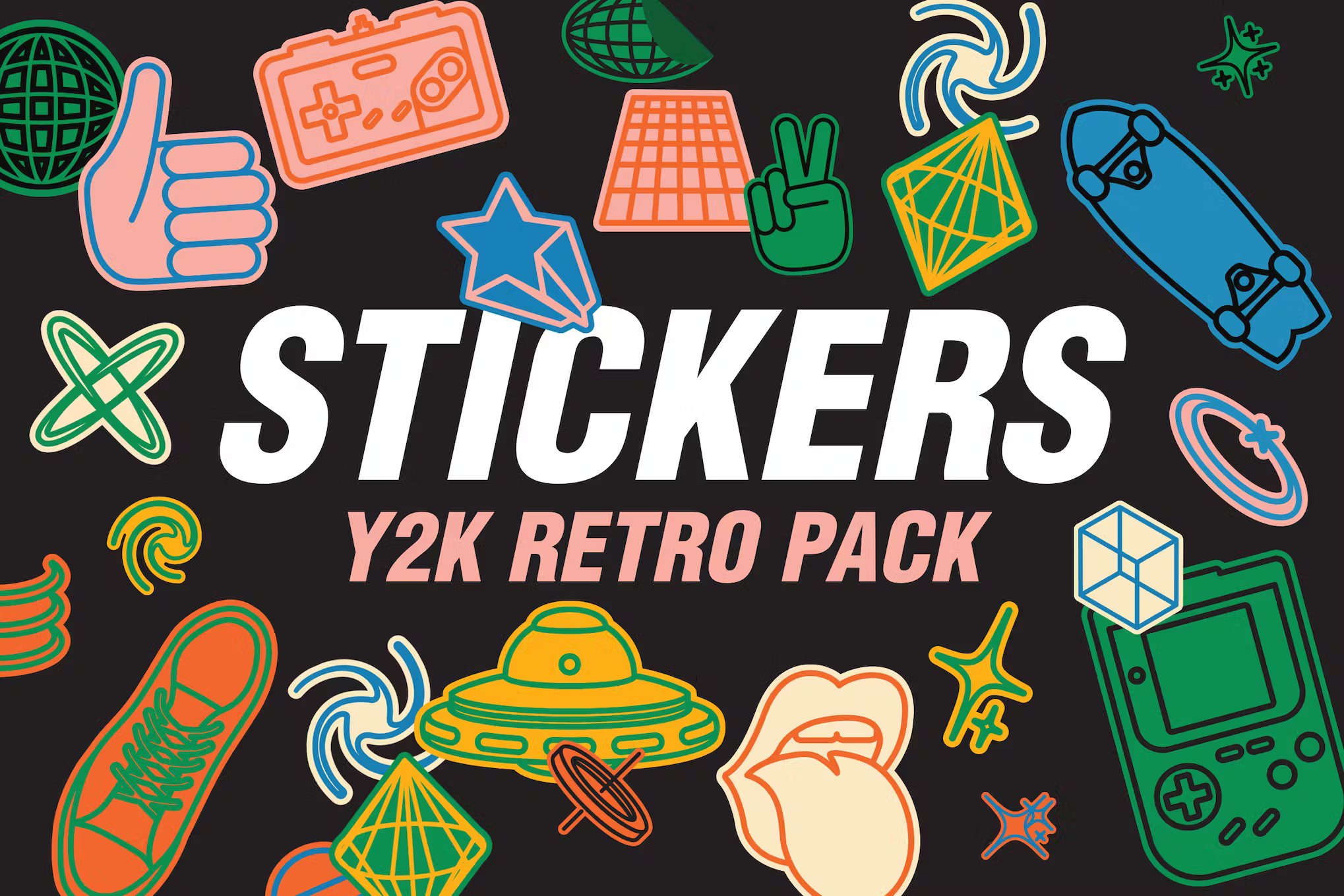 25张复古怀旧气息PNG、AI矢量贴纸 25 Y2K Retro Stickers Pack -