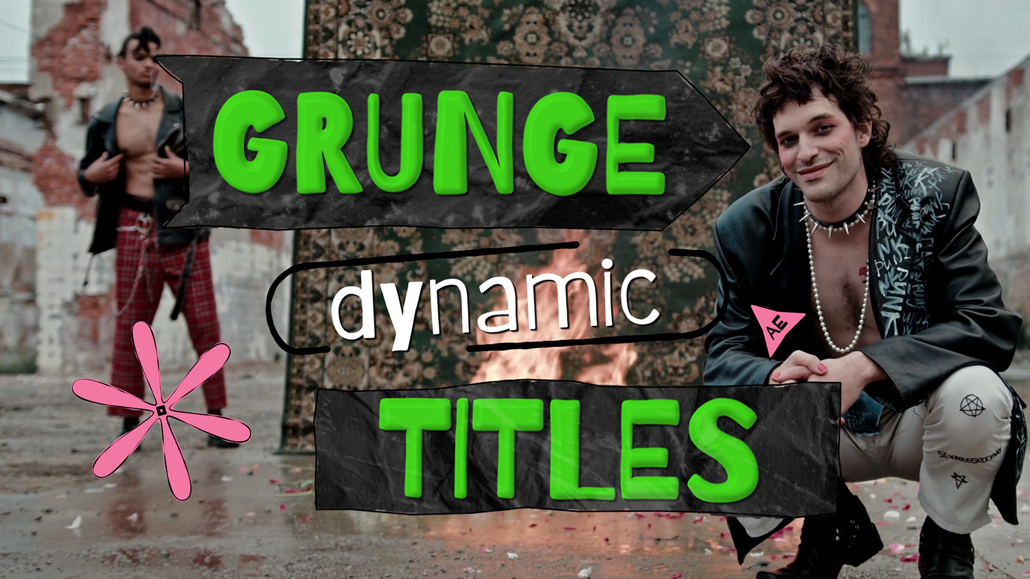 Ae + Pr模板：复古时尚多彩动态做旧视频标题模板2合1 Dynamic Grunge Titles -