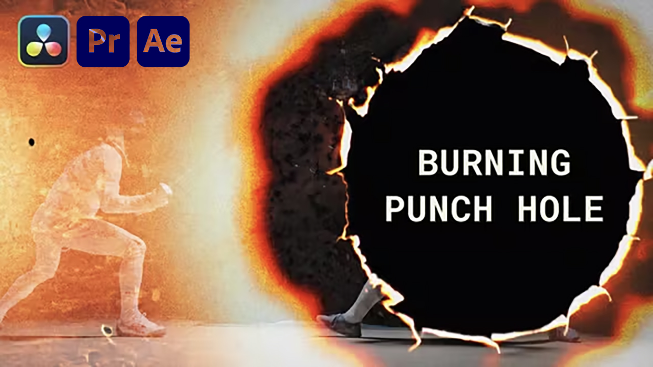 PR/AE/达芬奇模板：纸张燃烧火焰转场过渡模板 Burning Punch Hole Transitions -