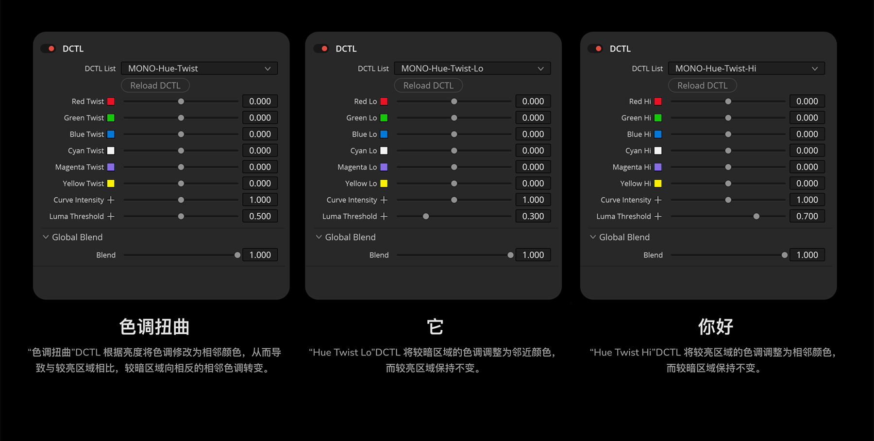 MonoNodes – HUE TWIST DCTLS 达芬奇色调扭曲DCTL电影胶片模拟单节点调色插件 DaVinci Resolve DCTLS -