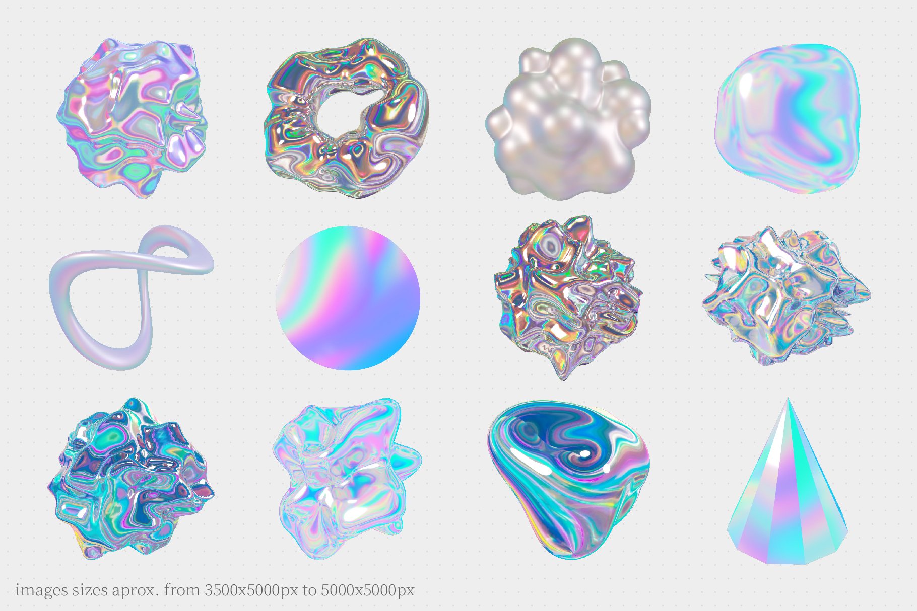 35款全息迷幻酸性虹彩3D形状抽象艺术PNG设计图形 Holo Iridescence 3D Shapes graphics -