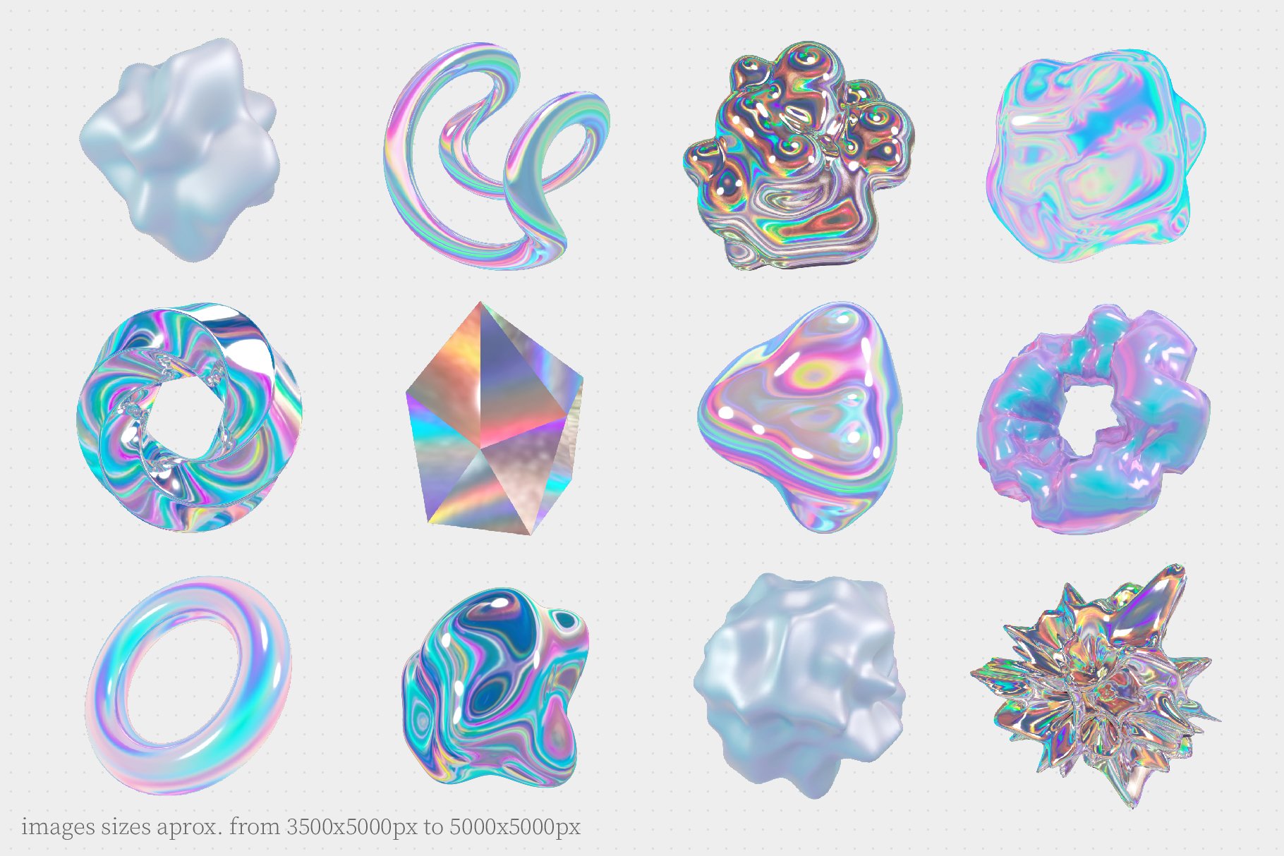 35款全息迷幻酸性虹彩3D形状抽象艺术PNG设计图形 Holo Iridescence 3D Shapes graphics -