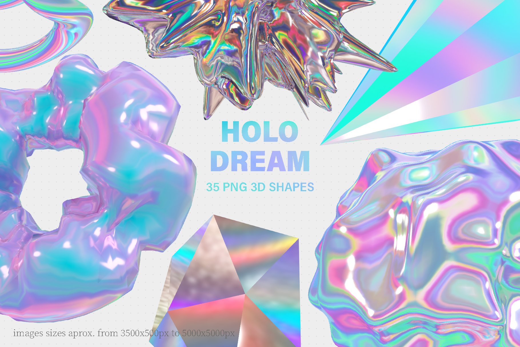 35款全息迷幻酸性虹彩3D形状抽象艺术PNG设计图形 Holo Iridescence 3D Shapes graphics -