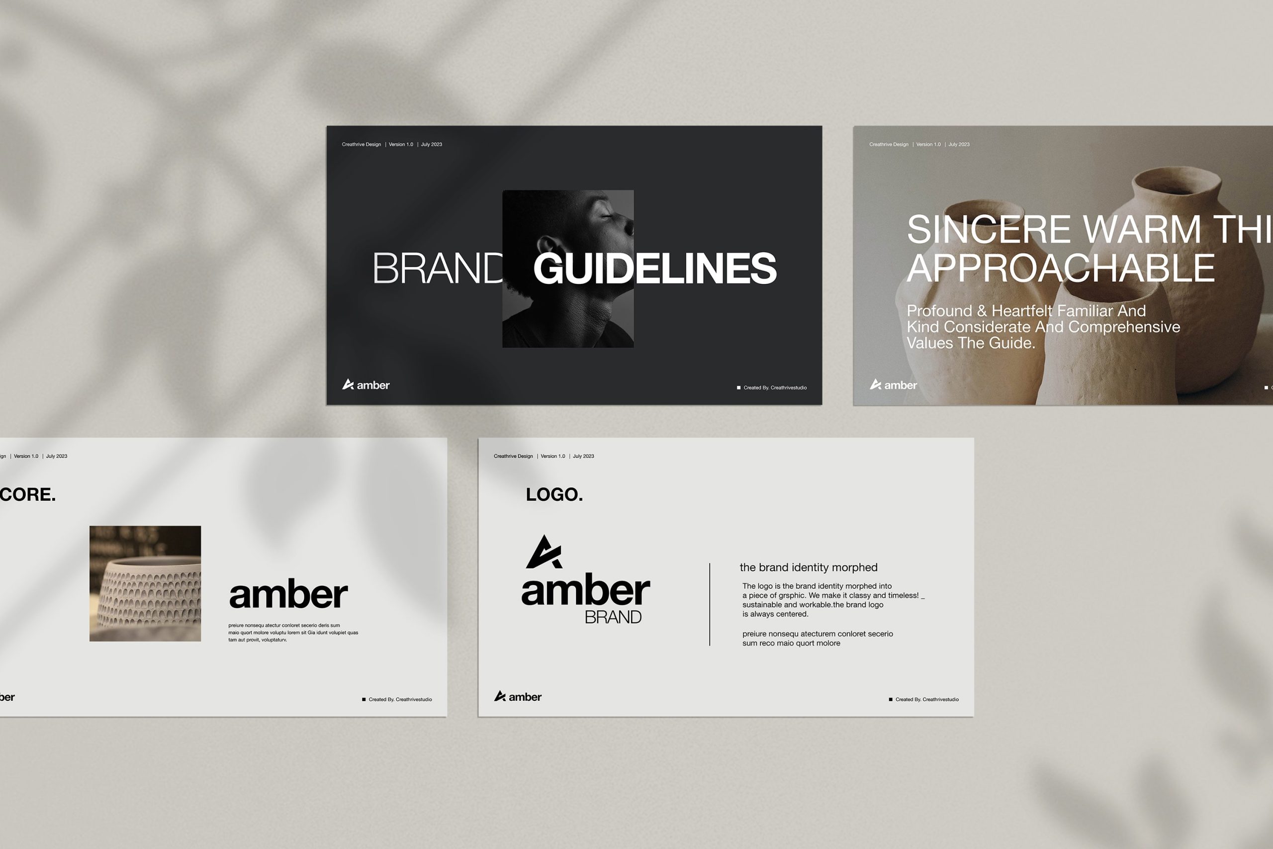 Amber | Brand Guidelines 40个完全可定制的布局设计模板封面徽标调色板版式数字在线社交媒体字体CANVA和Indesign模板 -