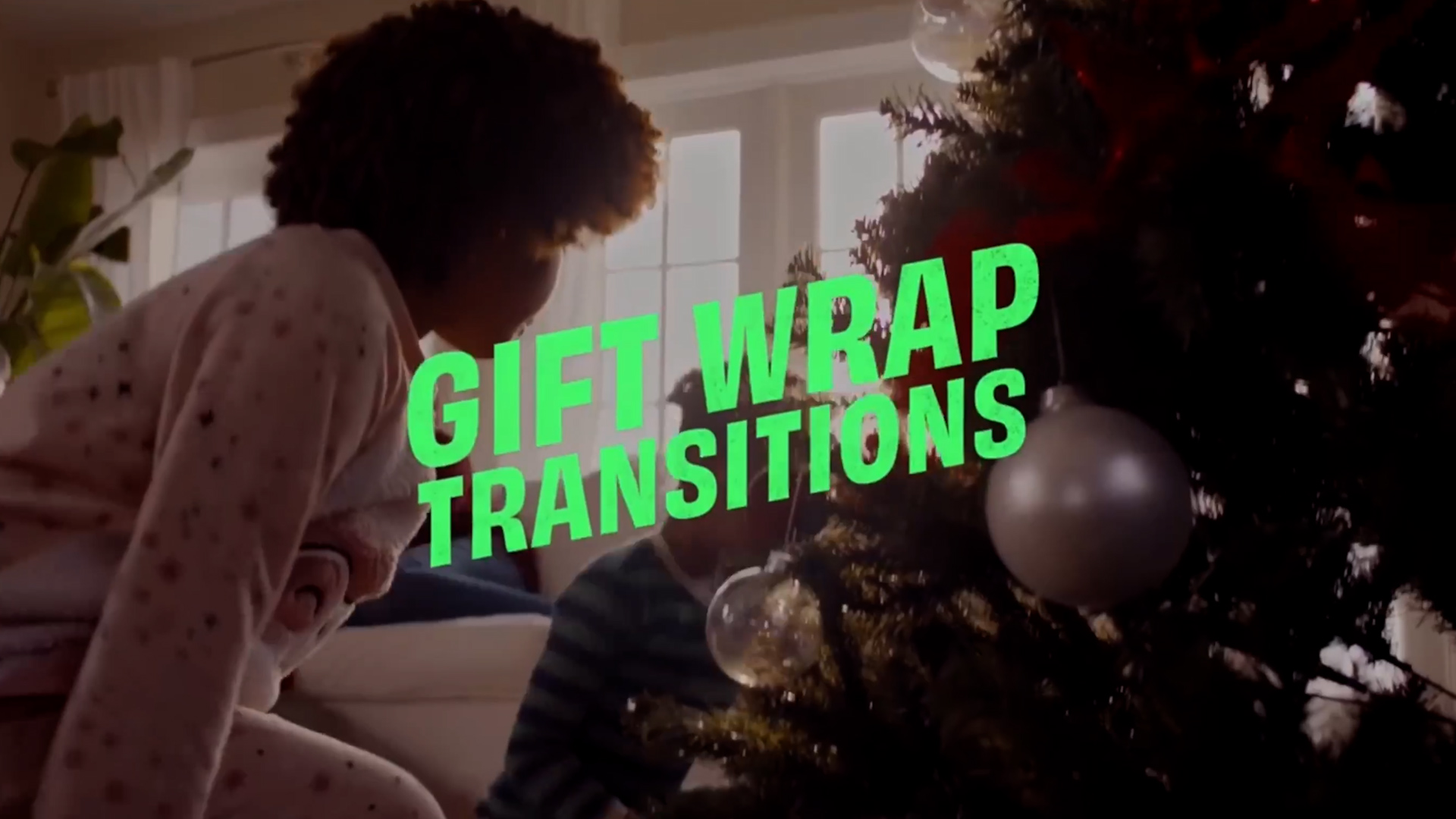 FCPX/PR/AE/达芬奇 4合1 模板：Gift Wrap Transitions 🎄圣诞节礼品包装撕纸转场过渡 + 包含音乐 -