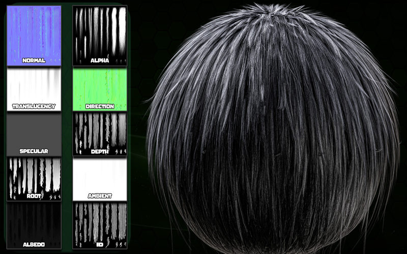 Blender头发发型发丝发卡3D模型带PBR贴图头发法线高度深度贴图_