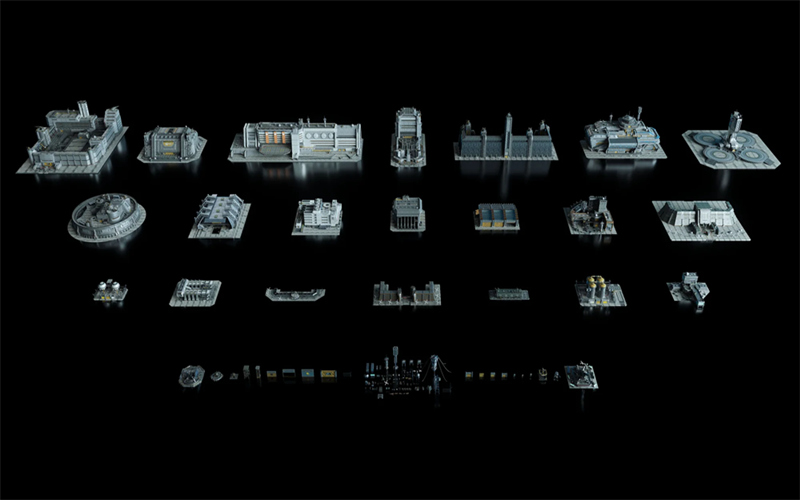 未来科幻军事基地战争防线建筑3D模型Blend格式带4K纹理贴图_
