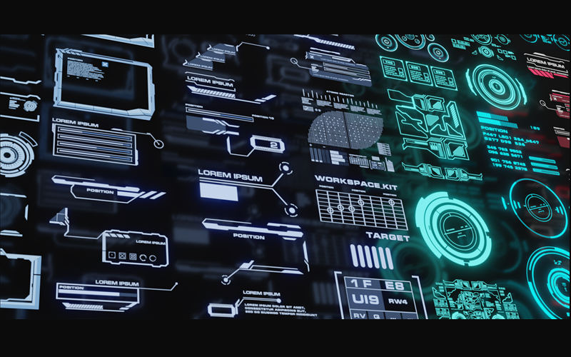 【Blender预设】科幻风格UI界面资产预设元素包 Bundle! Emissive Ui Decals Pack_