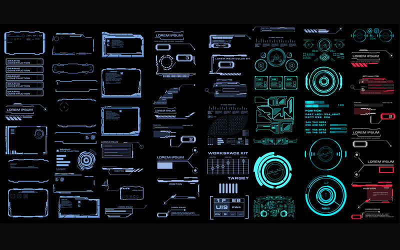 【Blender预设】科幻风格UI界面资产预设元素包 Bundle! Emissive Ui Decals Pack_