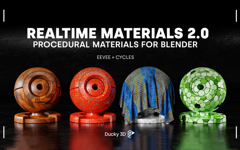 【Blender插件】Realtime Materials 2.15 程序材质球纹理预设资产库_