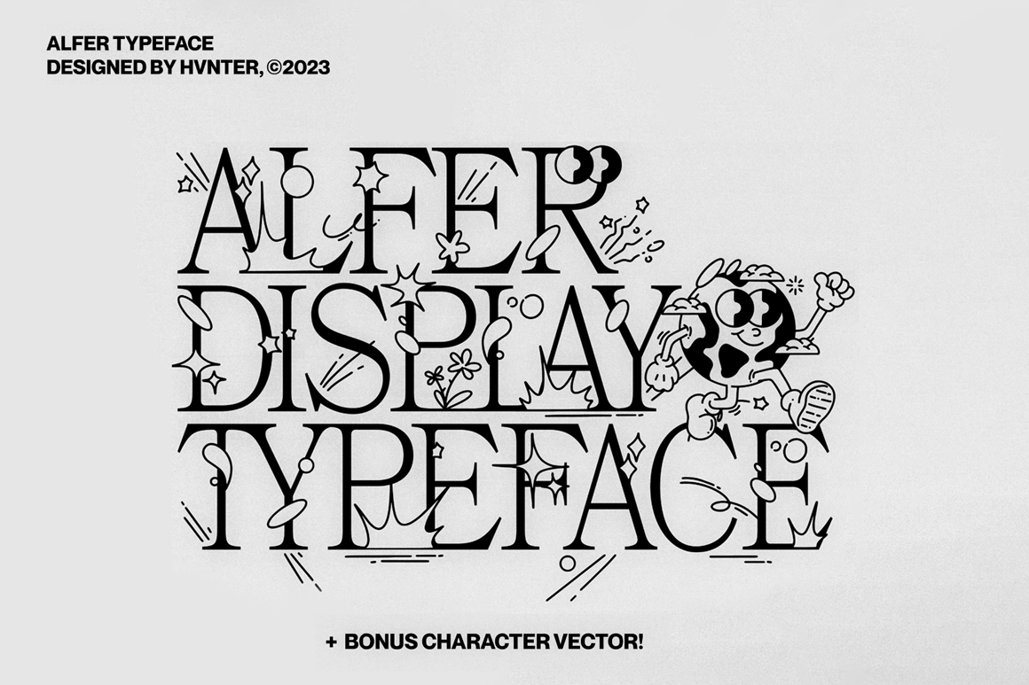 英文字体：复古Y2K趣味卡通衬线海报标题排版logo艺术西文字体 Alfer Typeface（9312） -