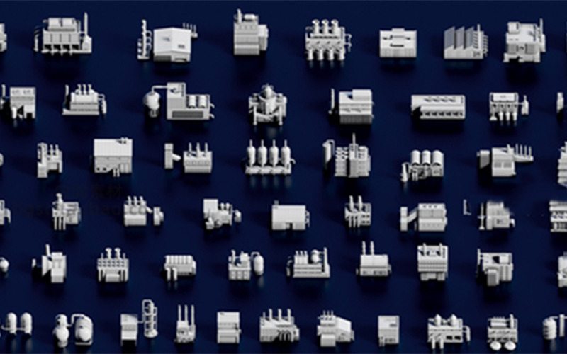 Blender卡通工业设备建筑物3D模型工厂烟囱厂房设施设备基础白模_