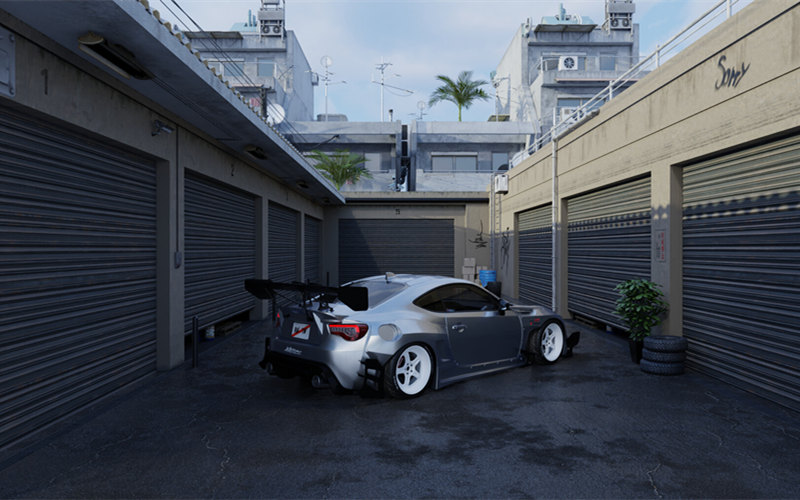 Blender汽车车库胡同3D场景 High Detail Car Garage Alley Scene 3D Blender File_