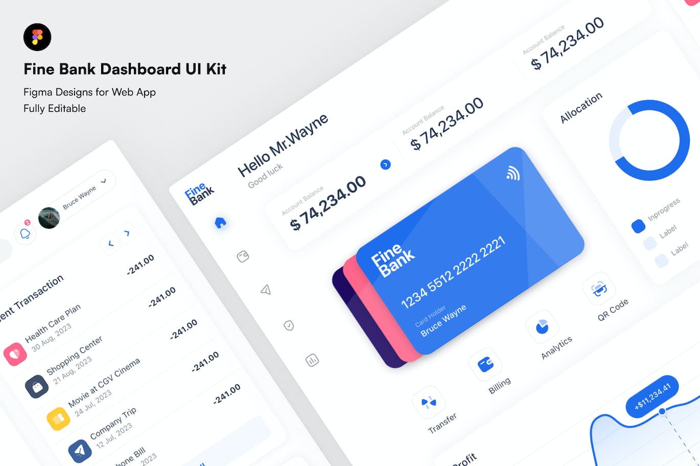 个人/企业网上银行仪表盘 UI 套件 Fine Bank Dashboard UI Kit