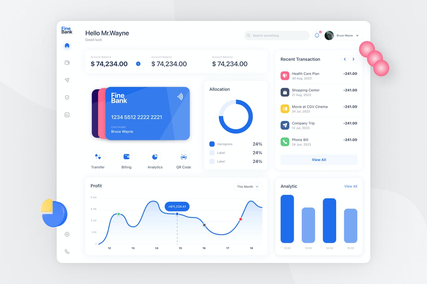 个人/企业网上银行仪表盘 UI 套件 Fine Bank Dashboard UI Kit