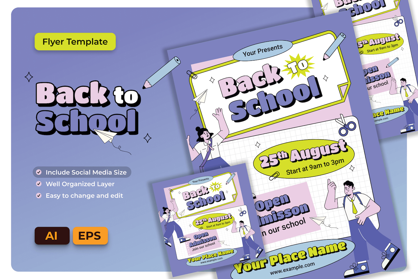 回到学校/返学季传单 AI 和 EPS 模板 Back to School Flyer AI &#038; EPS Template