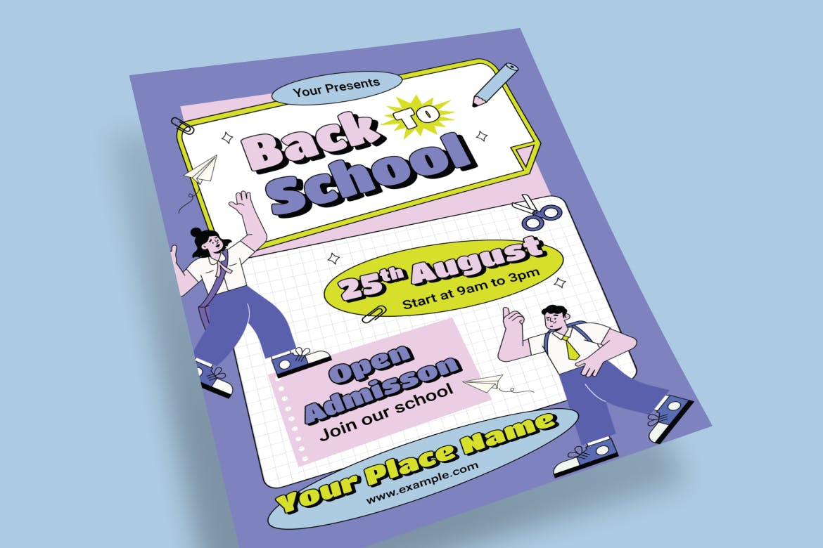 回到学校/返学季传单 AI 和 EPS 模板 Back to School Flyer AI &#038; EPS Template