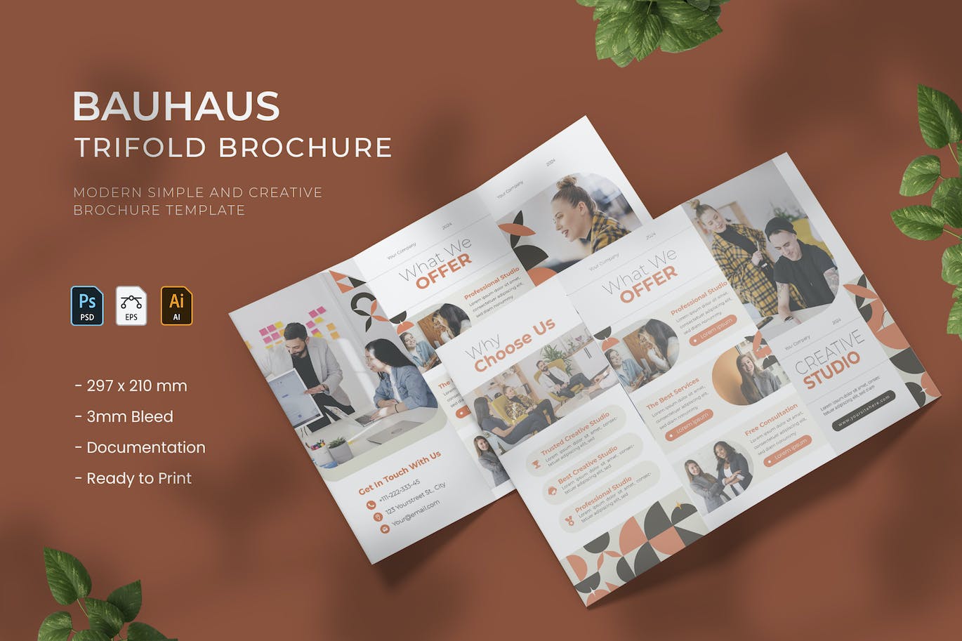 三折小册子设计模板 Bauhaus &#8211; Trifold Brochure