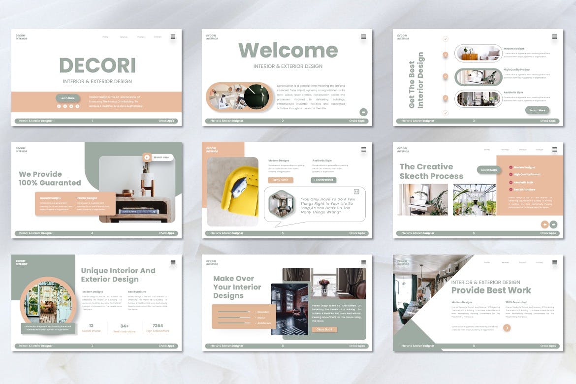 室内主题 Google slide 幻灯片模板 Decori &#8211; Interior Googleslide Templates