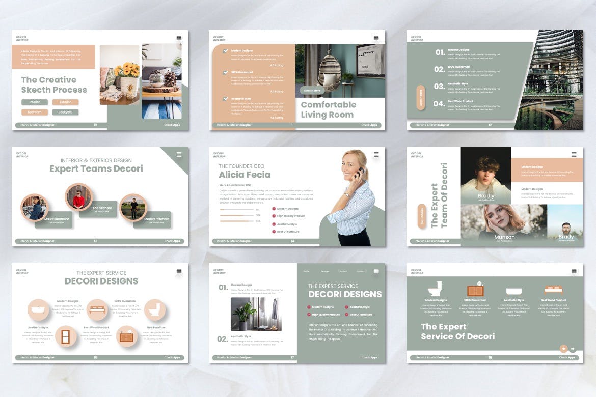 室内主题 Google slide 幻灯片模板 Decori &#8211; Interior Googleslide Templates