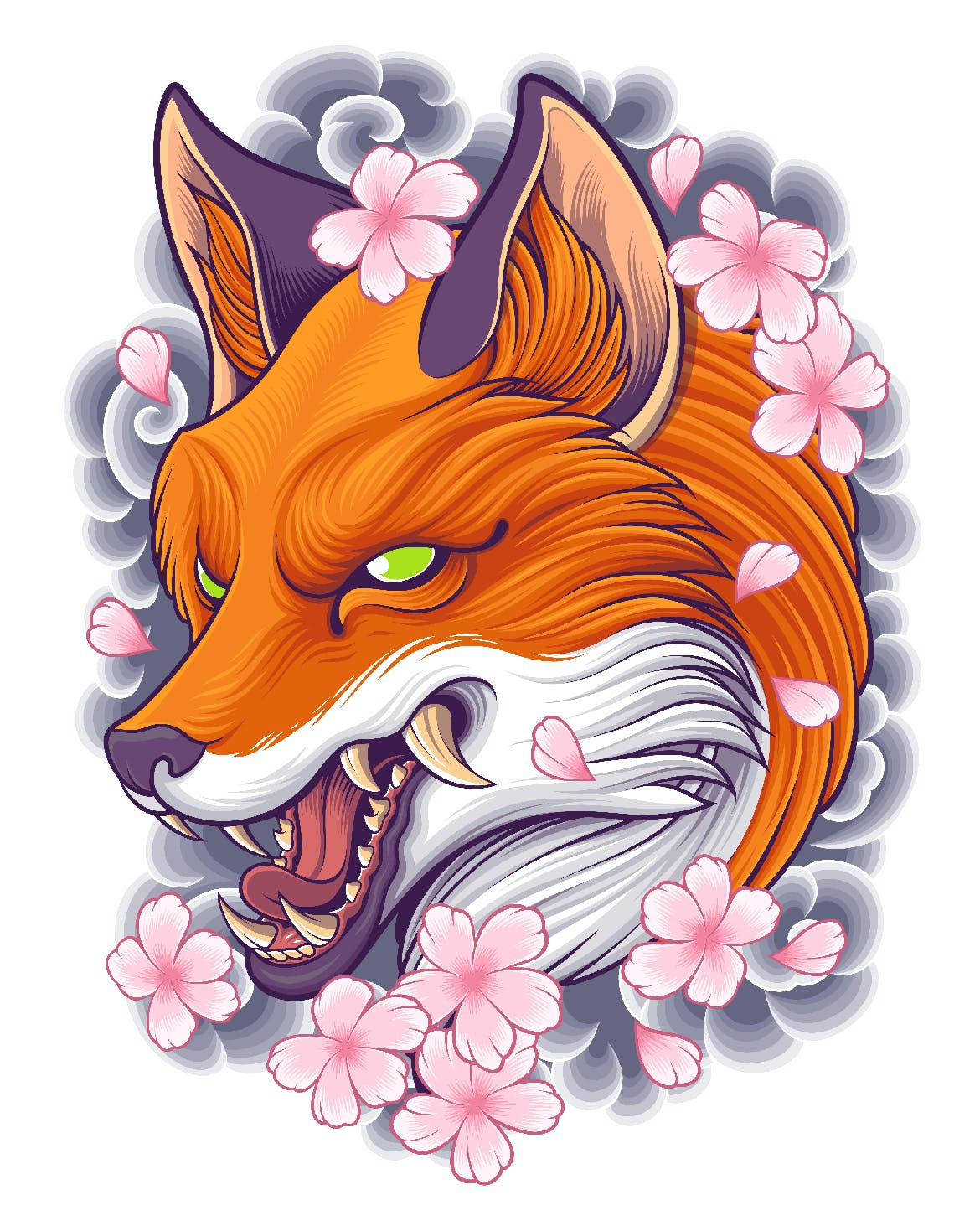 日本风格狐狸纹身图案 Japanese Fox Tattoo Design