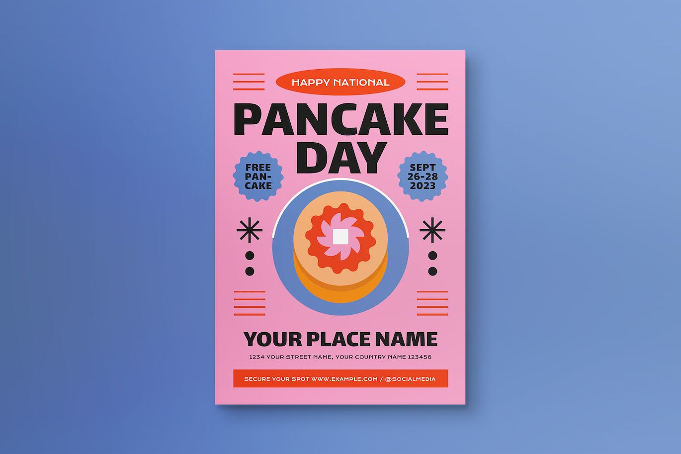 粉色蓝色煎饼日传单模板 Pink Blue Pancake Day Flyer